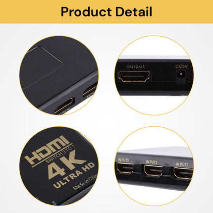 4K Ultra HD 3 Port HDMI Splitter Switch