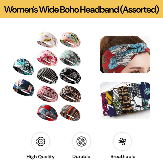 Women's Wide Boho Headband (Assorted)