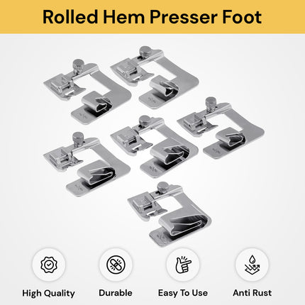 6 Pcs Rolled Hem Presser Foot