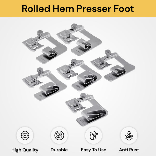 6 Pcs Rolled Hem Presser Foot