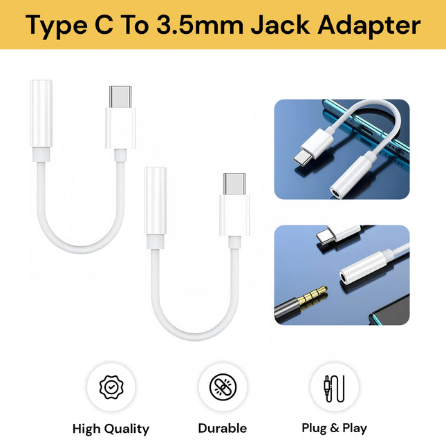 2PCs Type C To 3.5mm Jack Adapter