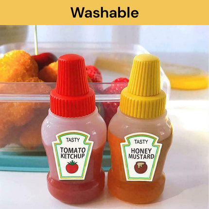 2pcs Mini Sauce Squeeze Bottles - Red - Yellow - Convenient Condiment Dispensers