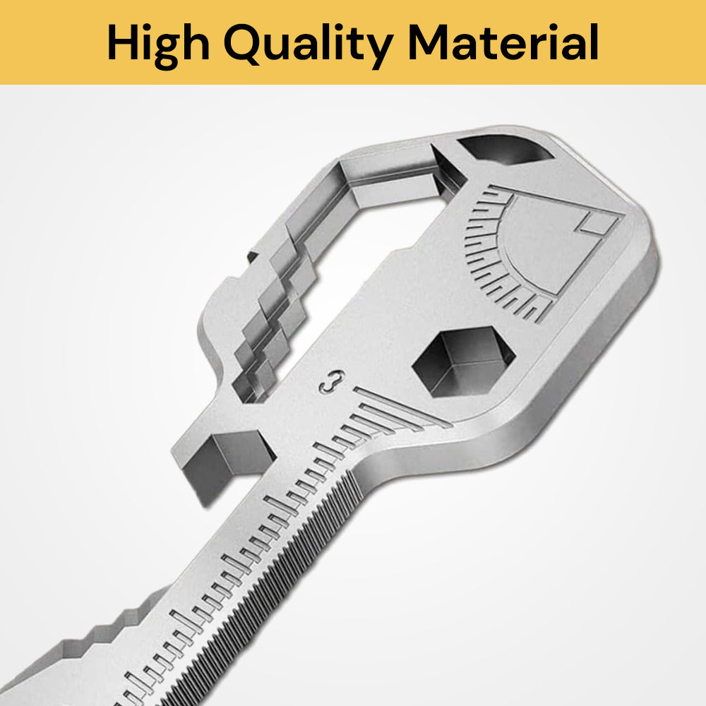 2x4 Shaped Key 24-in-1 Key Shaped Tool - Compact Multitool with Keychain - Silver