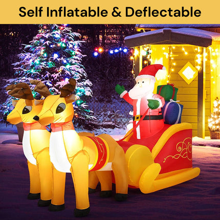 LED Santa Claus Sleigh On Pulling Reindeer Decor