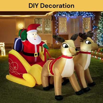 LED Santa Claus Sleigh On Pulling Reindeer Decor