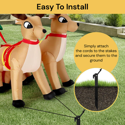 LED Santa Claus Sleigh On Pulling Reindeer Decor
