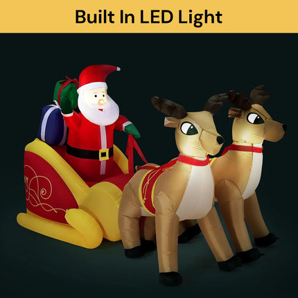 LED Santa Claus Sleigh On Pulling Reindeer Decor