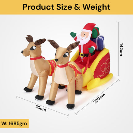 LED Santa Claus Sleigh On Pulling Reindeer Decor