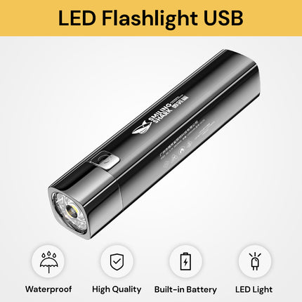 Rech Flashlight Usb LED USB Flashlight - Portable Rechargeable Torch - Black