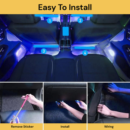 4Pcs LED RGB Car Interior Floor Strip Light