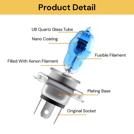 H4 100/90W 6000K Halogen Lamp Light Bulb