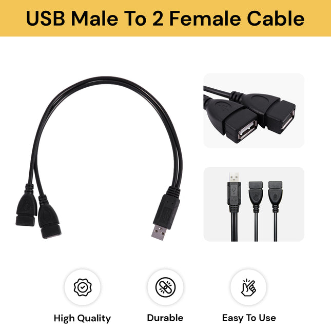 USB Male To 2 Female Dual USB Cable