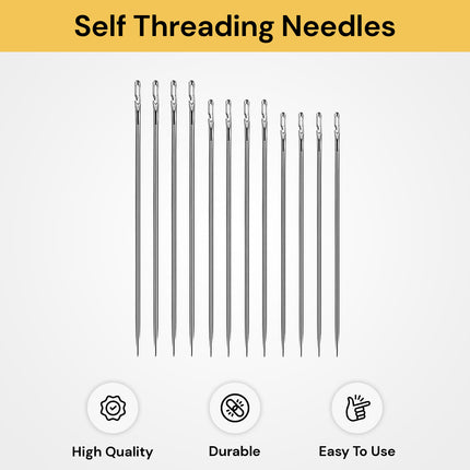 Self Thread 12 Pcs Self-Threading Needles - Easy Sewing