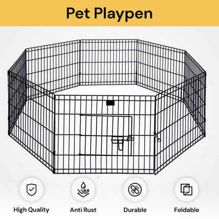 8-Panel Pet Playpen - Black - Portable and Safe Enclosure