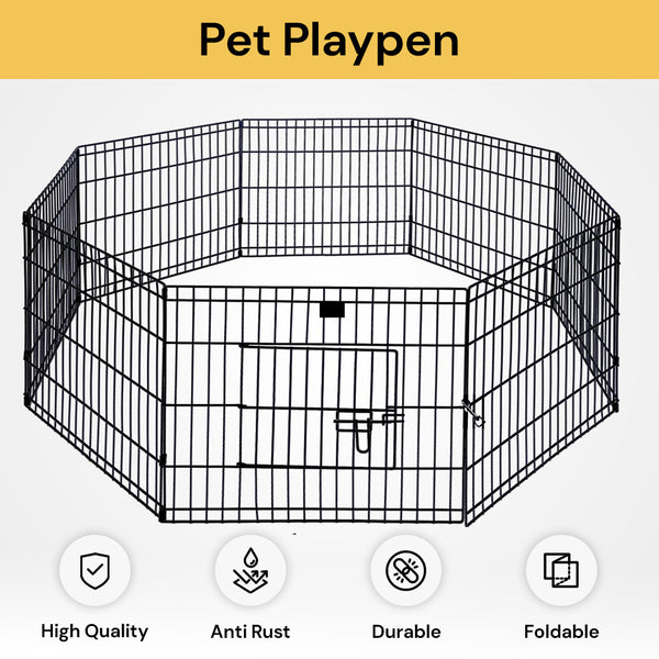 8-Panel Pet Playpen - Black - Portable and Safe Enclosure