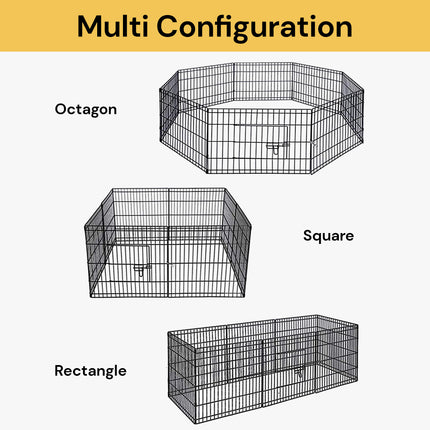 8-Panel Pet Playpen - Black - Portable and Safe Enclosure