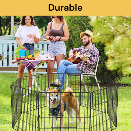 8-Panel Pet Playpen - Black - Portable and Safe Enclosure