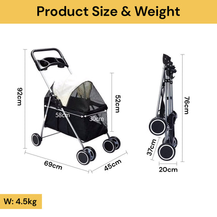 4 Wheels Foldable Pet Stroller