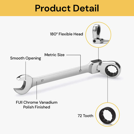 5pcs Ratcheting Wrench Set - Chrome - Versatile and Easy to Use