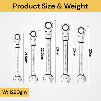 5pcs Ratcheting Wrench Set - Chrome - Versatile and Easy to Use