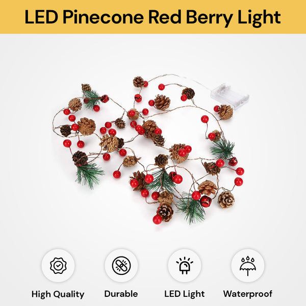 LED Pinecone Red Berry String Light