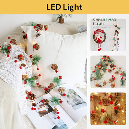 LED Pinecone Red Berry String Light