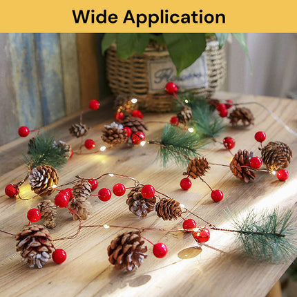 LED Pinecone Red Berry String Light