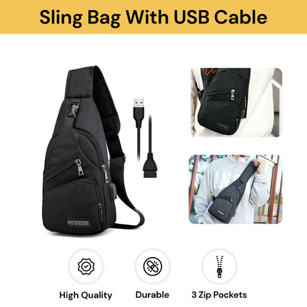 Chest Sling Bag With USB Cable