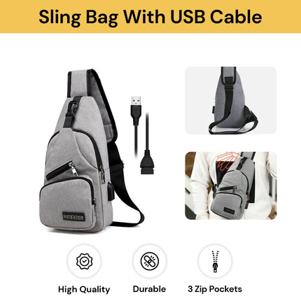 Chest Sling Bag With USB Cable