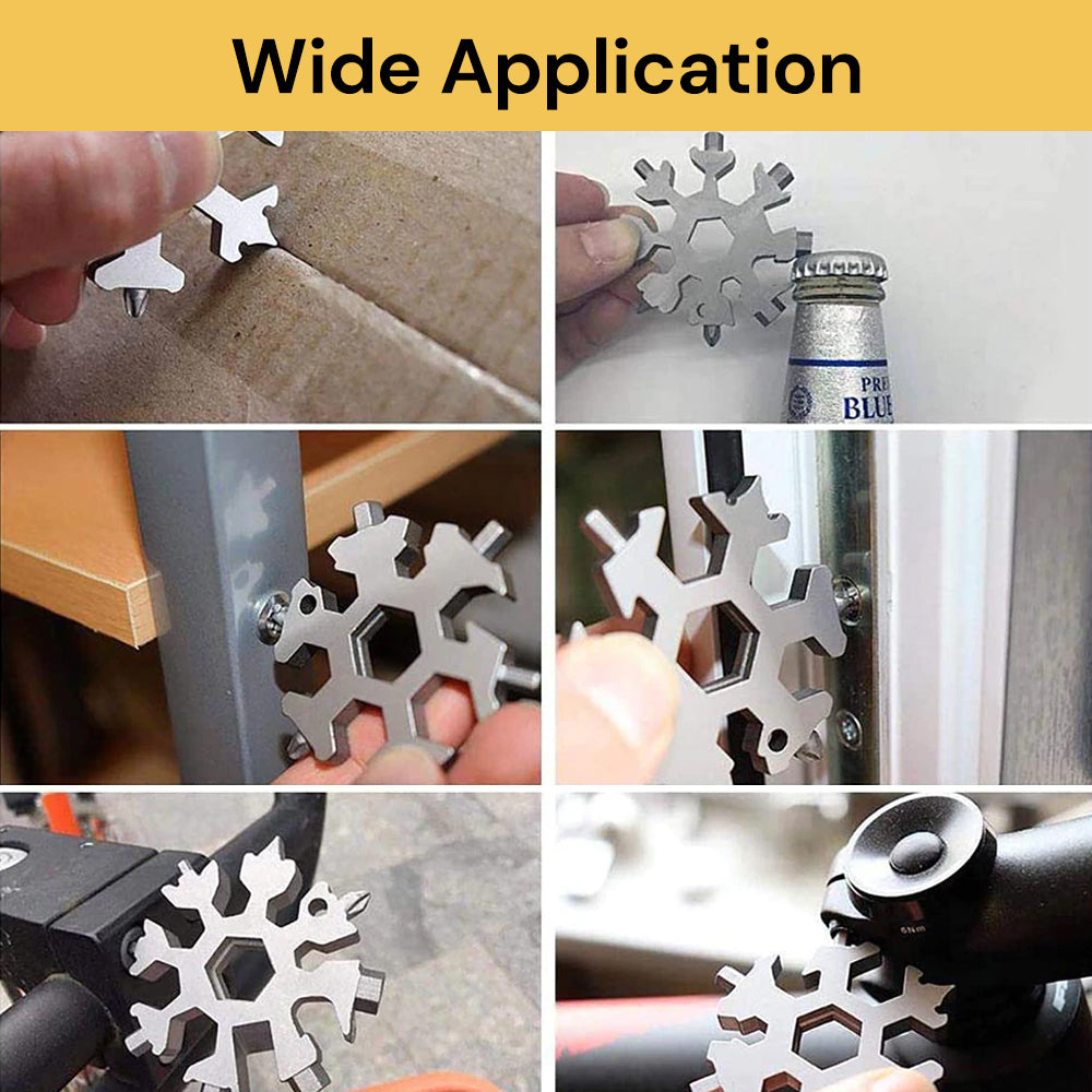 Snowflake Multitool 18-in-1 Snowflake Multi-Tool - Portable Snowflake Wrench - Silver