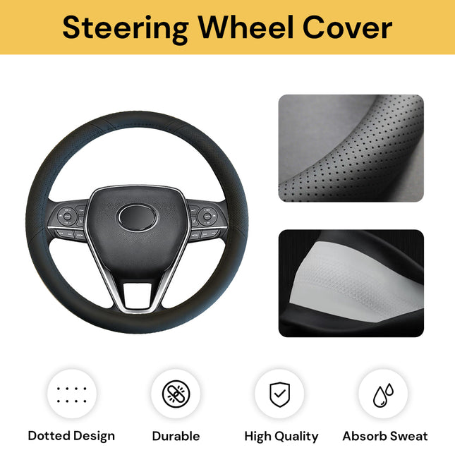 Leather Steering Wheel Cover - Genuine Leather - Black