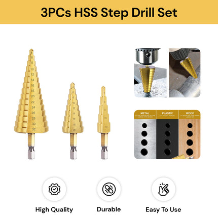 3PCs HSS Step Drill Set