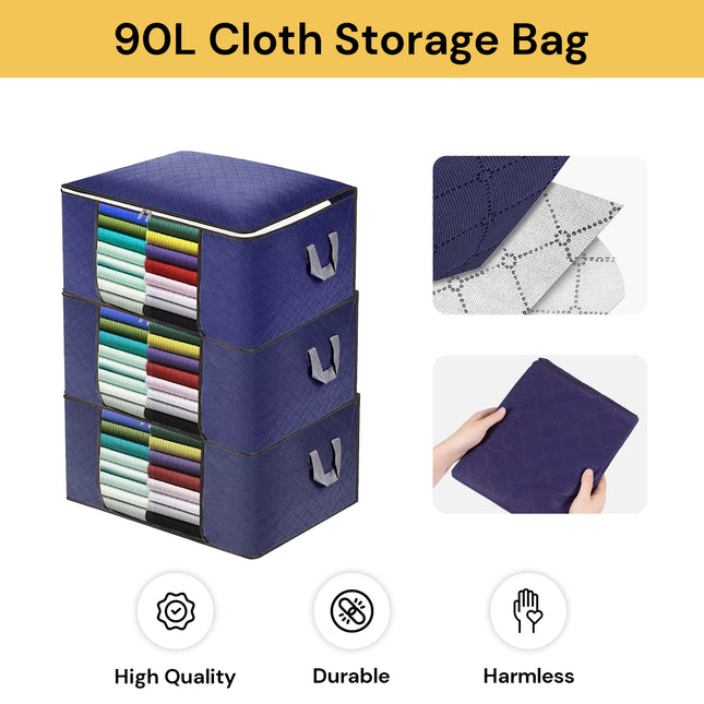 3PCs 90L Large Capacity Cloth Storage Bag