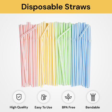 100pcs Flexible Disposable Straws - BPA-Free, Eco-Friendly