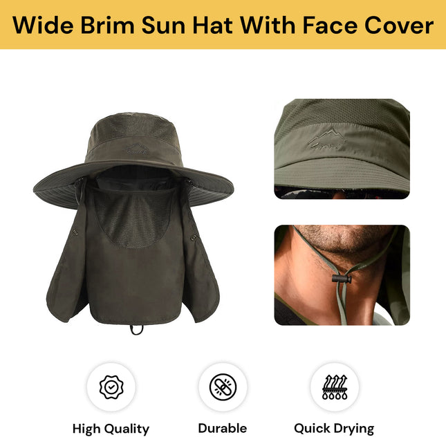 Wide Brim Sun Hat With Face Cover