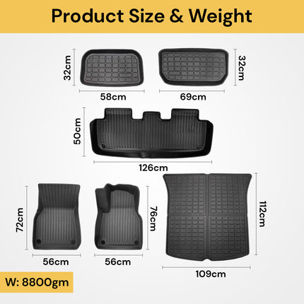 6PCs Tesla Model Y Boot Trunk Liner Mat Set