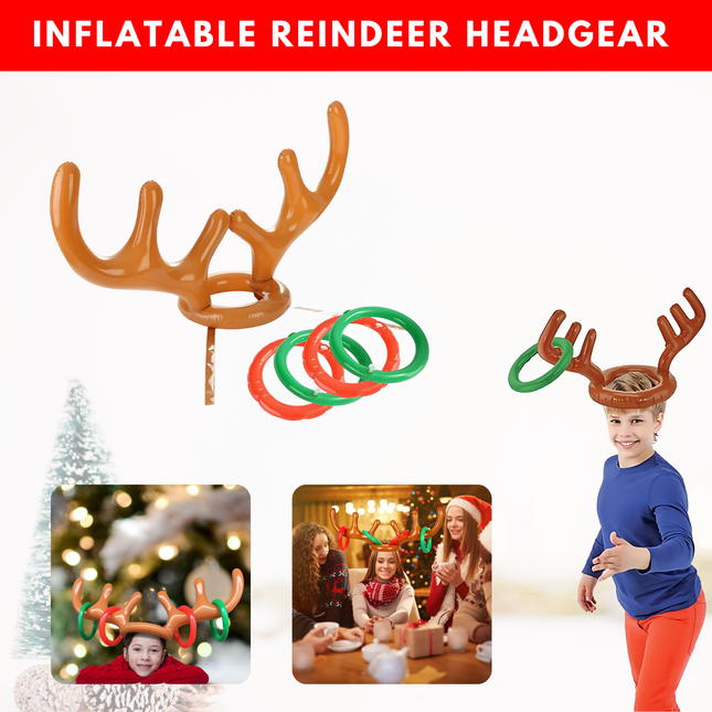 Inflatable Antler Reindeer Hat Ring Toss Xmas Birthday Party Game Holiday Toys