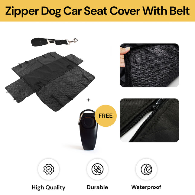 BUY Zipper Dog Car Seat Cover With Belt GET Dog Clicker Whistle - Training Tool FREE