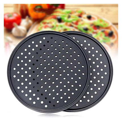 Pizza Pan Non Stick Crisper Tray Oven Baking Bakeware with Holes Black