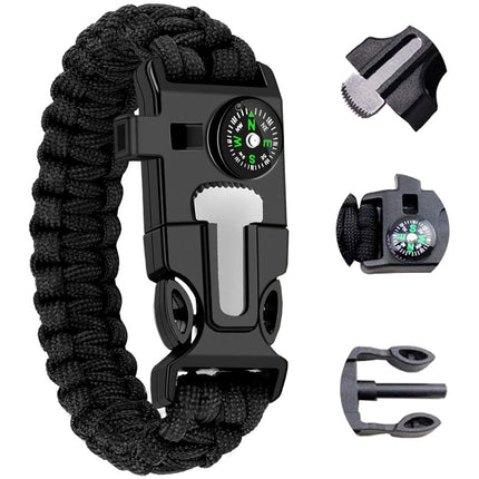 Survival Paracord Bracelet 5in1 Flint Fire Starter Whistle Compass Outdoor Emerg