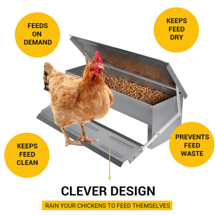 Galvanized Automatic Chicken Food Feeder - Large Capacity, Self-Opening