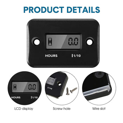 Inductive Waterproof Hour Meter - Maintenance Tracker, Durable