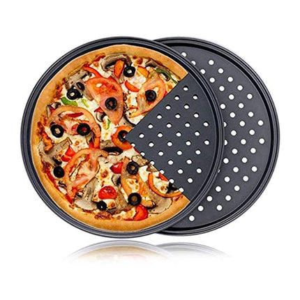 Pizza Pan Non Stick Crisper Tray Oven Baking Bakeware with Holes Black