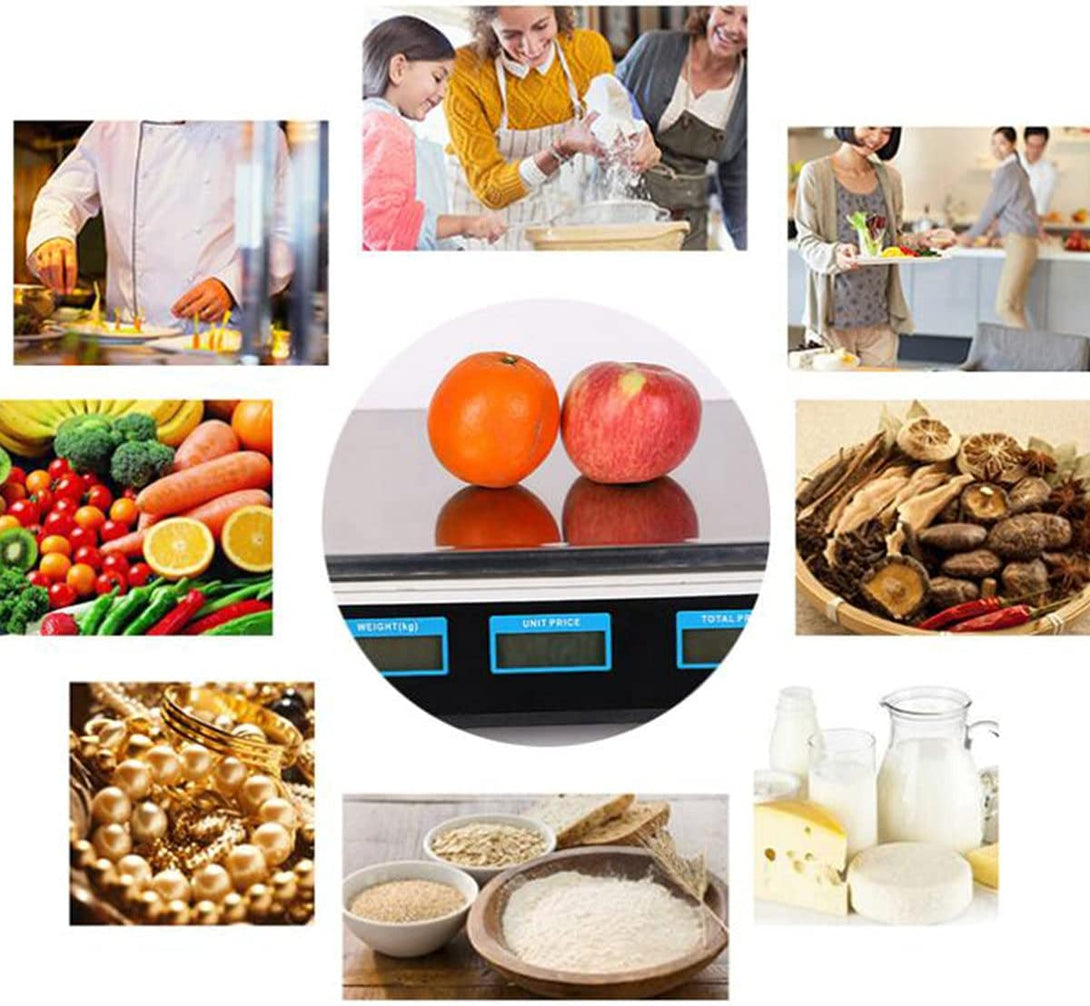 40KG Digital Display Scale Table Scales, Very Precise Fruit Market Scales, Digital Price Computing Scale for Vegetable Food Meat Fruit Produce, White hgrter43