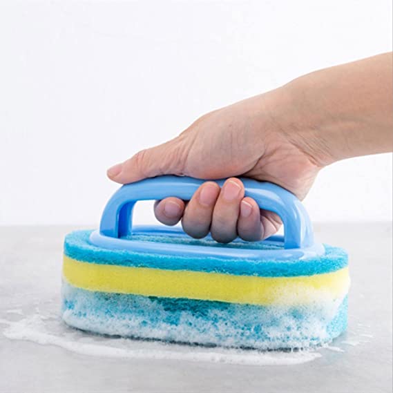 Cleaning Brush Kitchen Sponge Wipe with Handle Cleaning Brush Bathroom Tile Glass Cleaning Sponge Thickening Removal Clean Brush jhvhcj