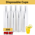 200PCS Disposable Plastic Cups Clear Reusable Drinking Water Cup Party 200ml