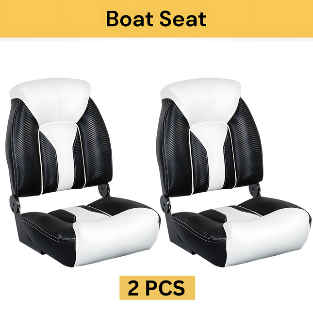 2X Folding Boat Seat - Black -White - Compact and Comfortable