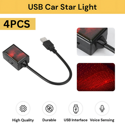 Upto 4pcs USB Car Auto Rotating Star Light