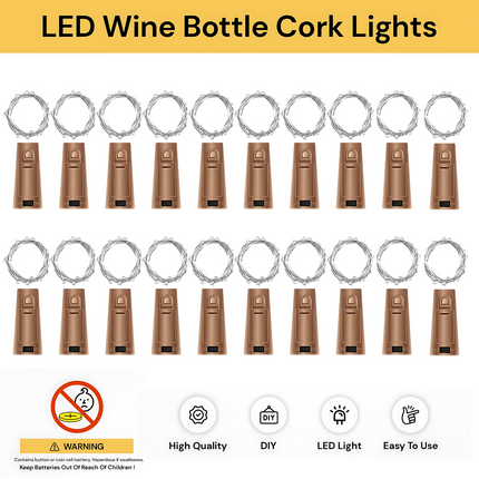 20PCs LED Wine Bottle Cork Lights