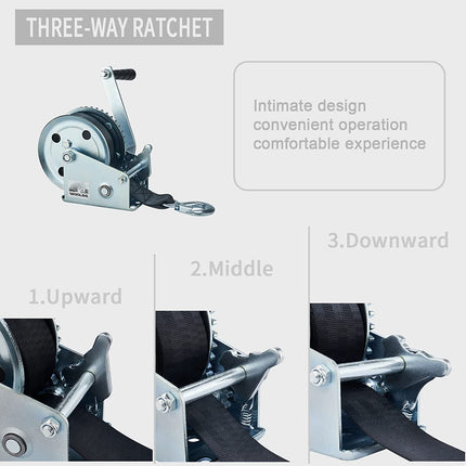 1200lbs Hand Winch Portable Crank - Heavy Duty, Load Capacity